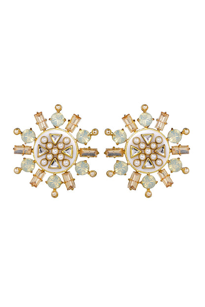 Rubaina Kundan Shell Stone & Kundan Crystal Stud Earrings 