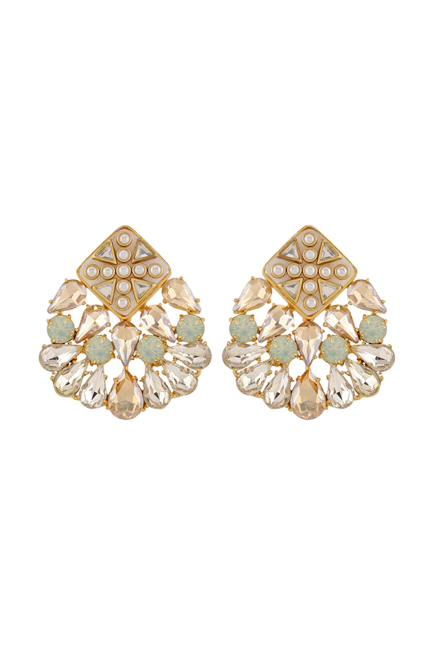 Nivi Shell Stone & Kundan Crystal Stud Earrings 