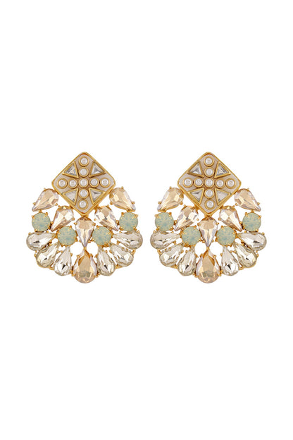 Nivi Shell Stone & Kundan Crystal Stud Earrings 