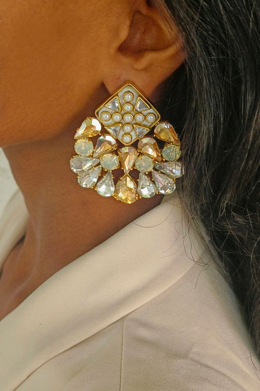 Nivi Shell Stone & Kundan Crystal Stud Earrings 