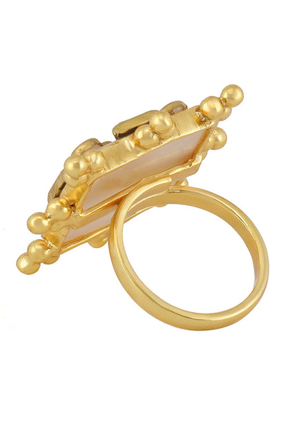Viana Mini Ivory Shell Stone Pearl Kundan Ring 