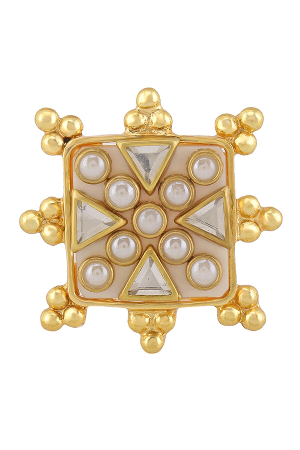 Viana Mini Ivory Shell Stone Pearl Kundan Ring 
