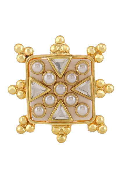 Viana Mini Ivory Shell Stone Pearl Kundan Ring 