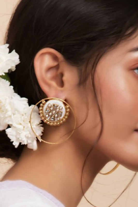 Rubaina Kundan Mother of Pearl Kundan & Pearl Hoops 