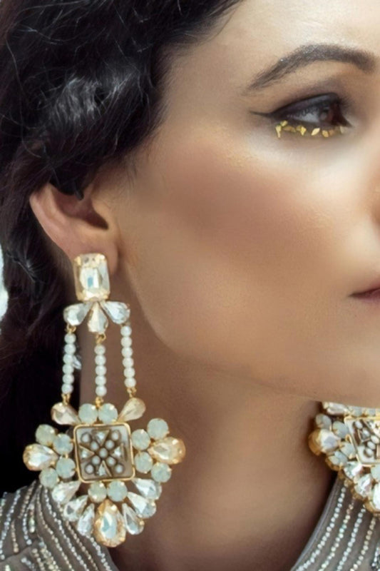 Shivaaya Kundan Crystal & Pearl Cascade Danglers 