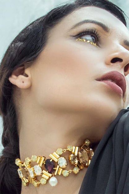 Charlotte Multi Crystal & Baroque Pearl Choker 