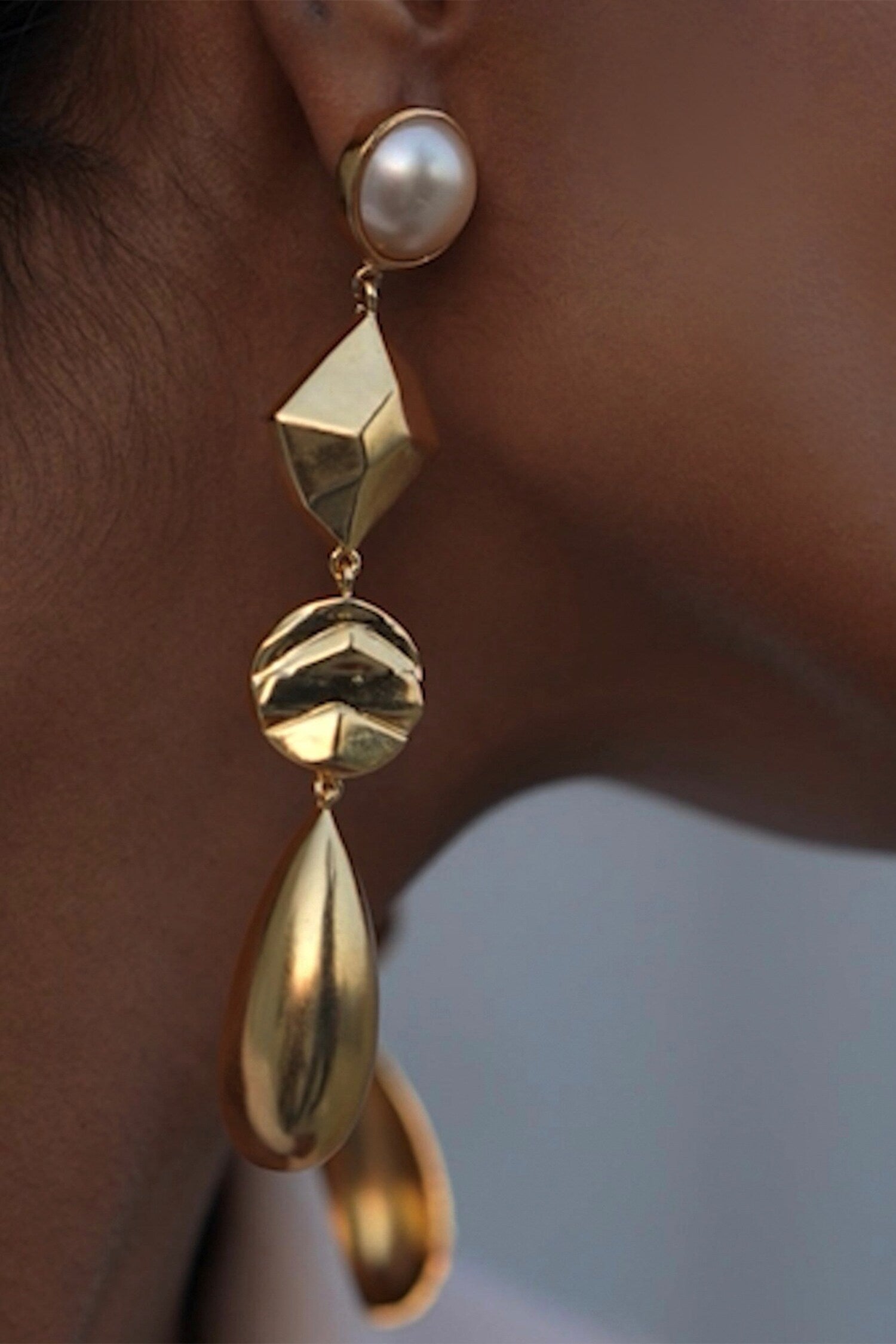 Caira Textured Gold Geometric Drop Earrings 