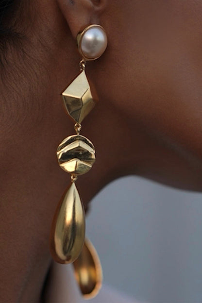 Caira Textured Gold Geometric Drop Earrings 