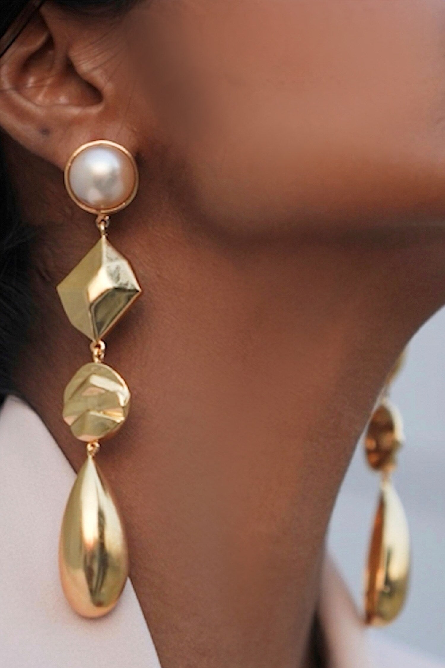 Caira Textured Gold Geometric Drop Earrings 