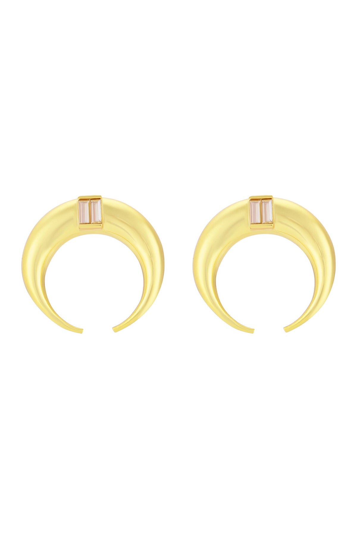 Copa Moon Gold Crescent Moon Hoops With Baguette Crystals 