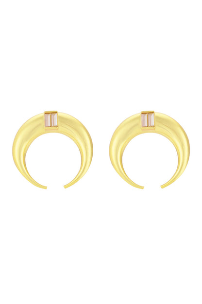 Copa Moon Gold Crescent Moon Hoops With Baguette Crystals 
