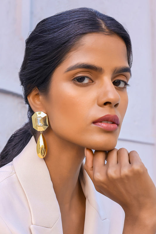 Tiraa Drop Swarovski Crystal & Gold Drop Danglers 