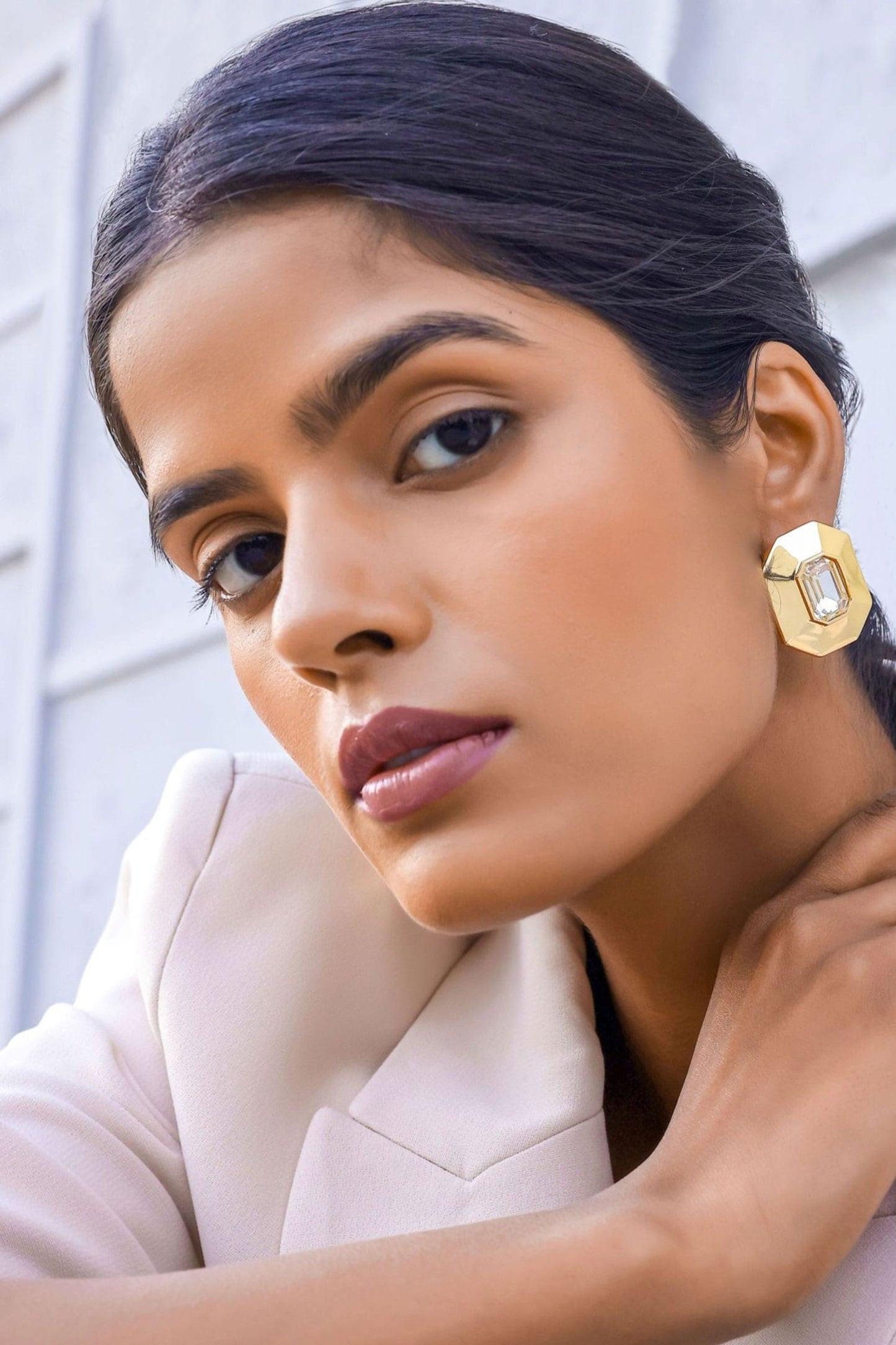 Tiraa Crystal Octagonal Crystal Stud Earrings 