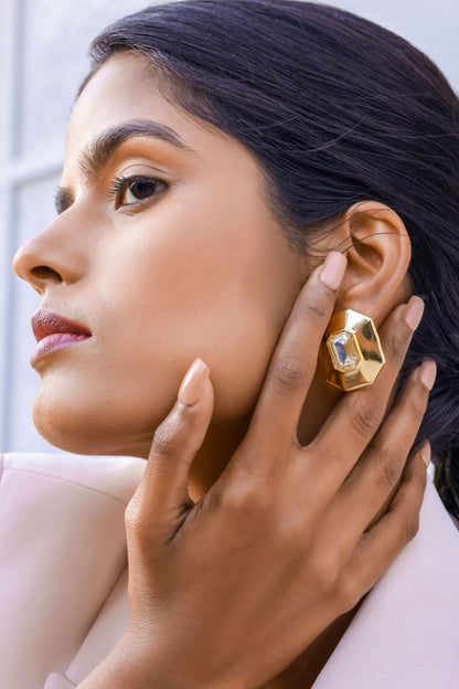 Tiraa Crystal Octagonal Crystal Stud Earrings 