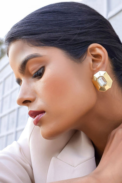 Tiraa Crystal Octagonal Crystal Stud Earrings 
