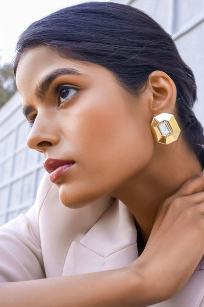 Tiraa Crystal Octagonal Crystal Stud Earrings 
