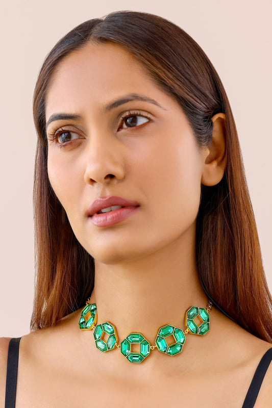 Cavana Geometric Crystal Choker With Adjustable Chain 