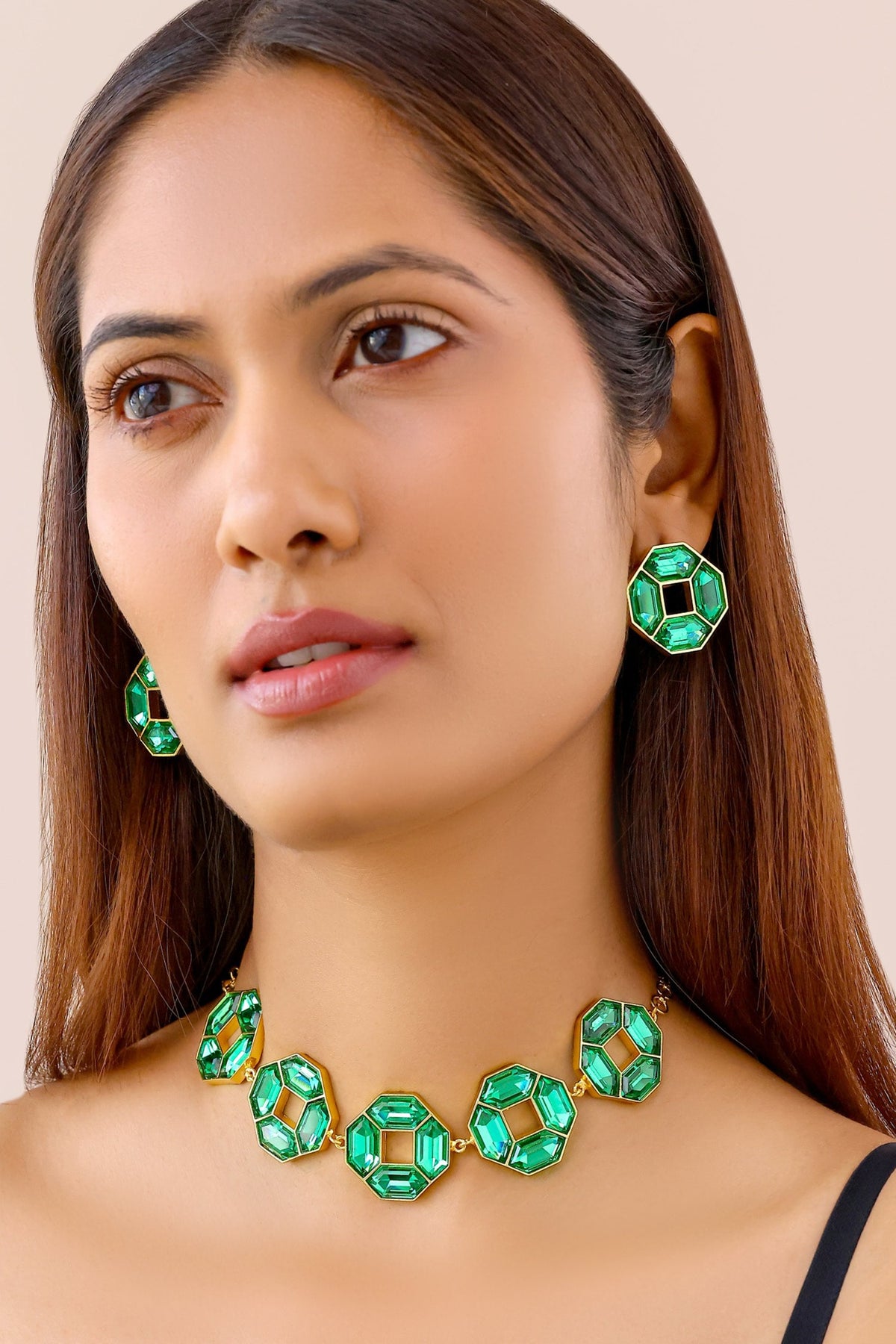 Cavana Geometric Crystal Necklace & Stud Earrings Set 