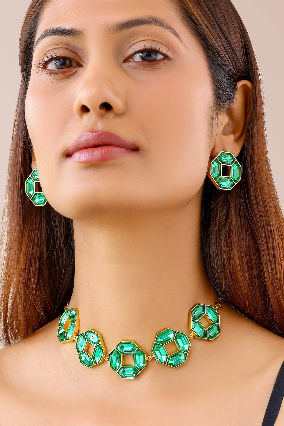 Cavana Geometric Crystal Necklace & Stud Earrings Set 