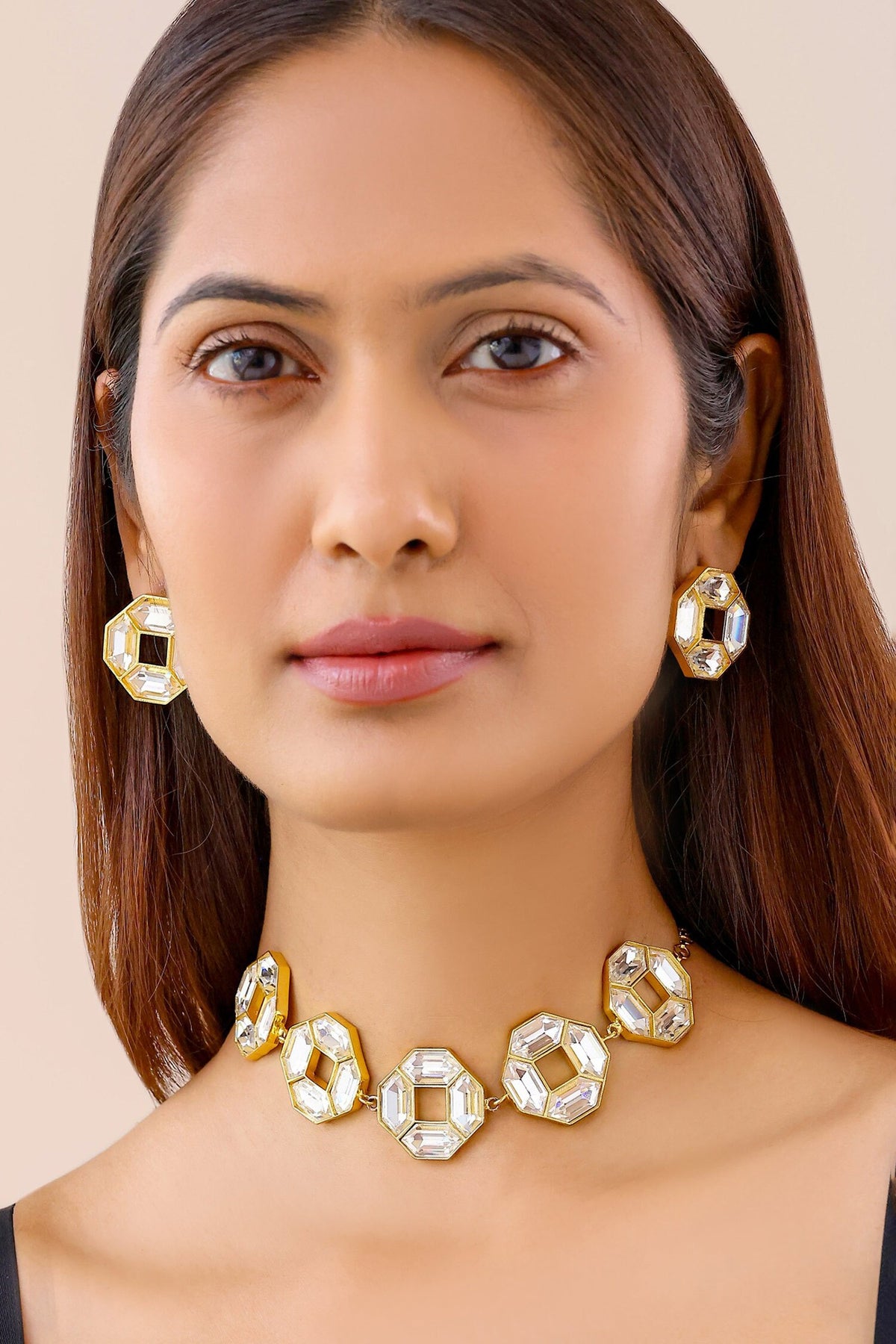 Cavana Geometric Crystal Stud & Necklace Set 