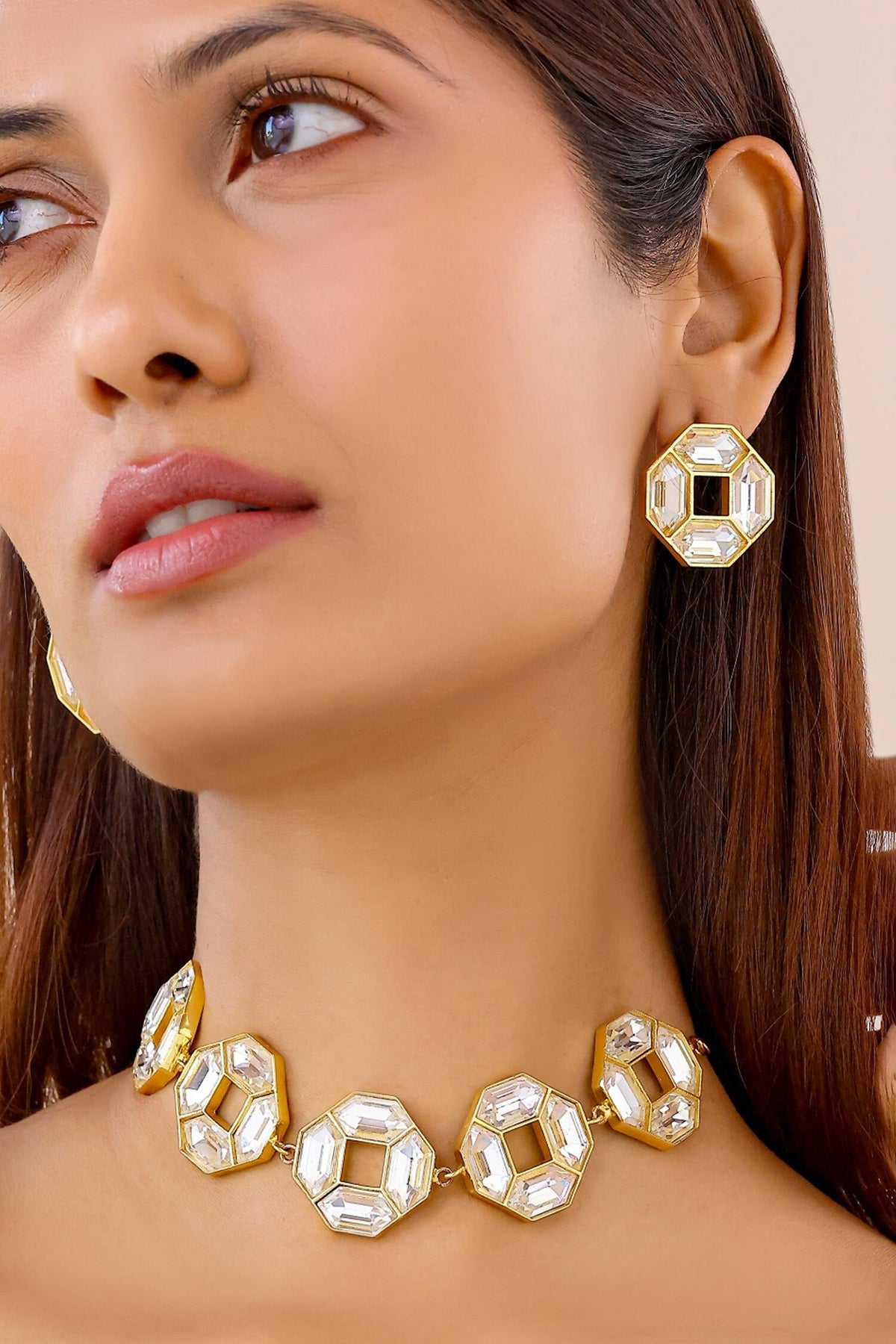 Cavana Geometric Crystal Stud & Necklace Set 