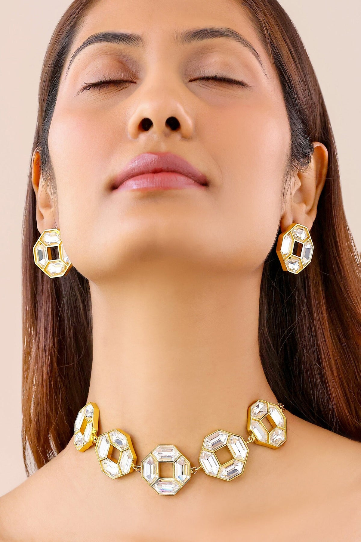 Cavana Geometric Crystal Stud & Necklace Set 