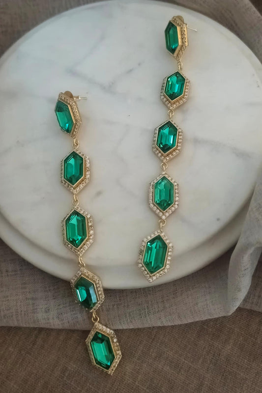 Cavi Emerald Green Crystal & Cubic Zirconia Danglers 