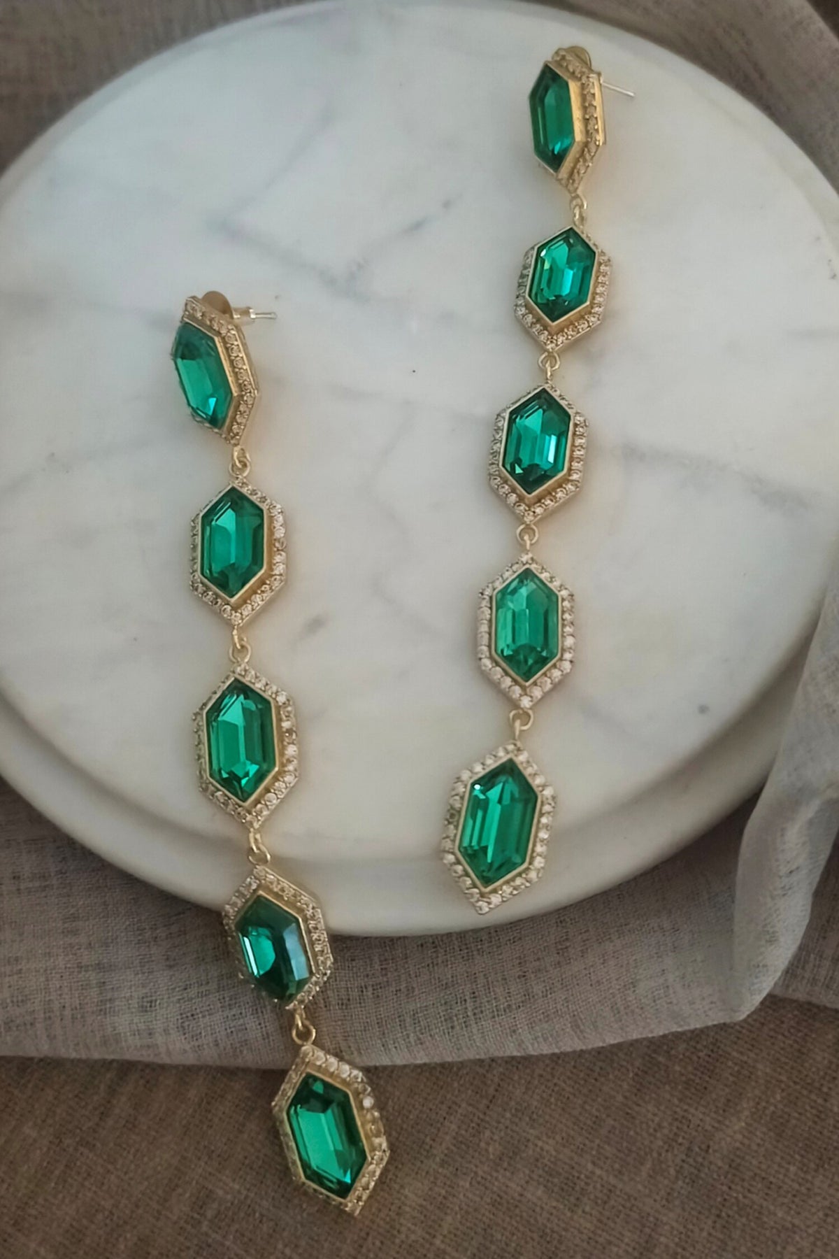 Cavi Emerald Green Crystal & Cubic Zirconia Danglers 