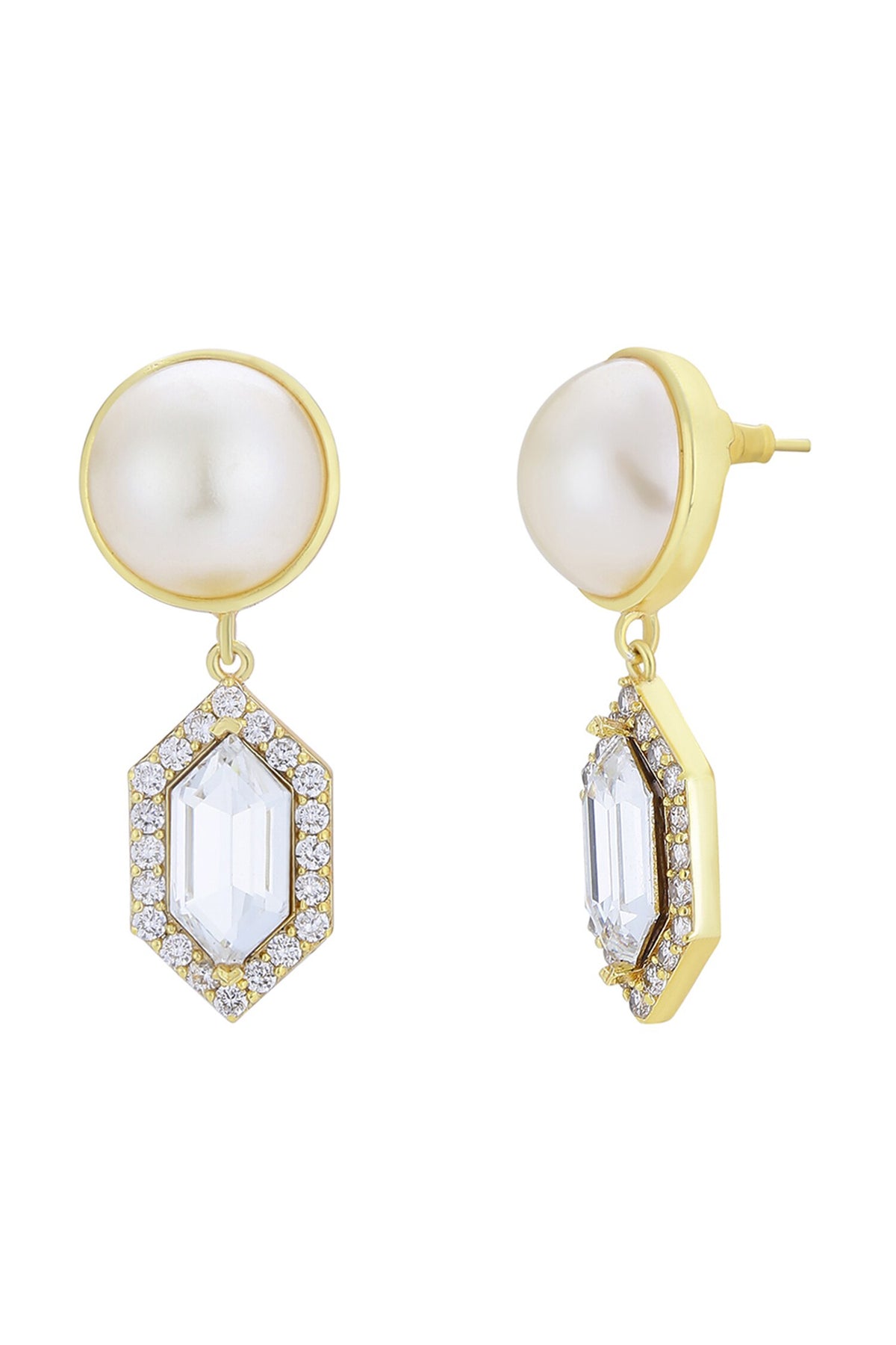 Cavi Drop Pearl & White Crystal Cubic Zirconia Danglers 