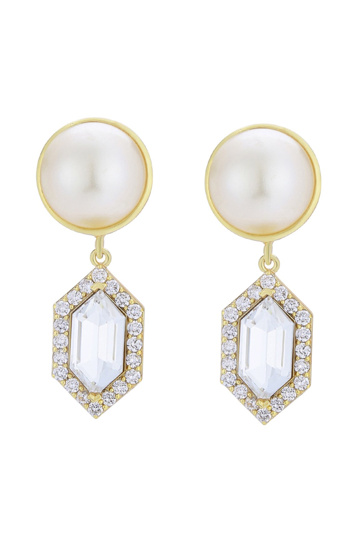 Cavi Drop Pearl & White Crystal Cubic Zirconia Danglers 