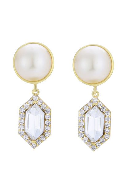 Cavi Drop Pearl & White Crystal Cubic Zirconia Danglers 