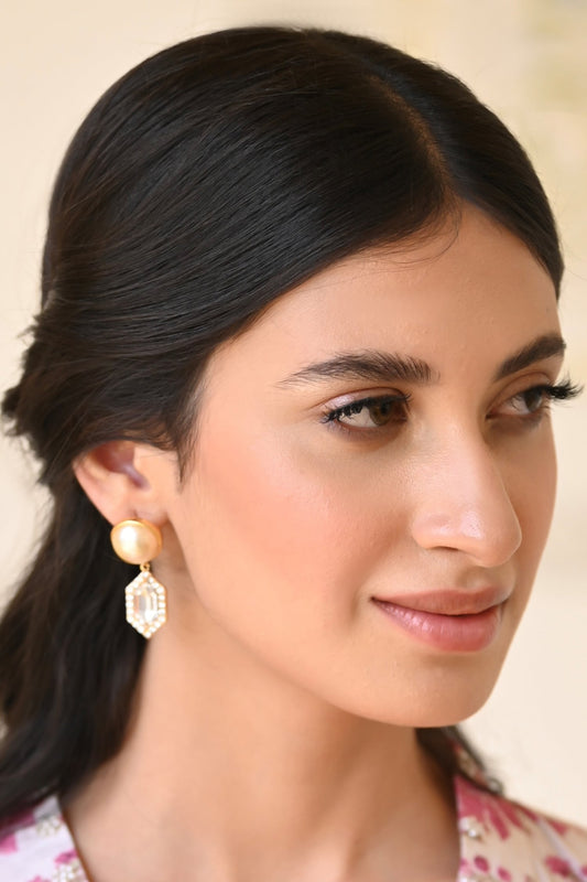 Cavi Drop Pearl & White Crystal Cubic Zirconia Danglers 