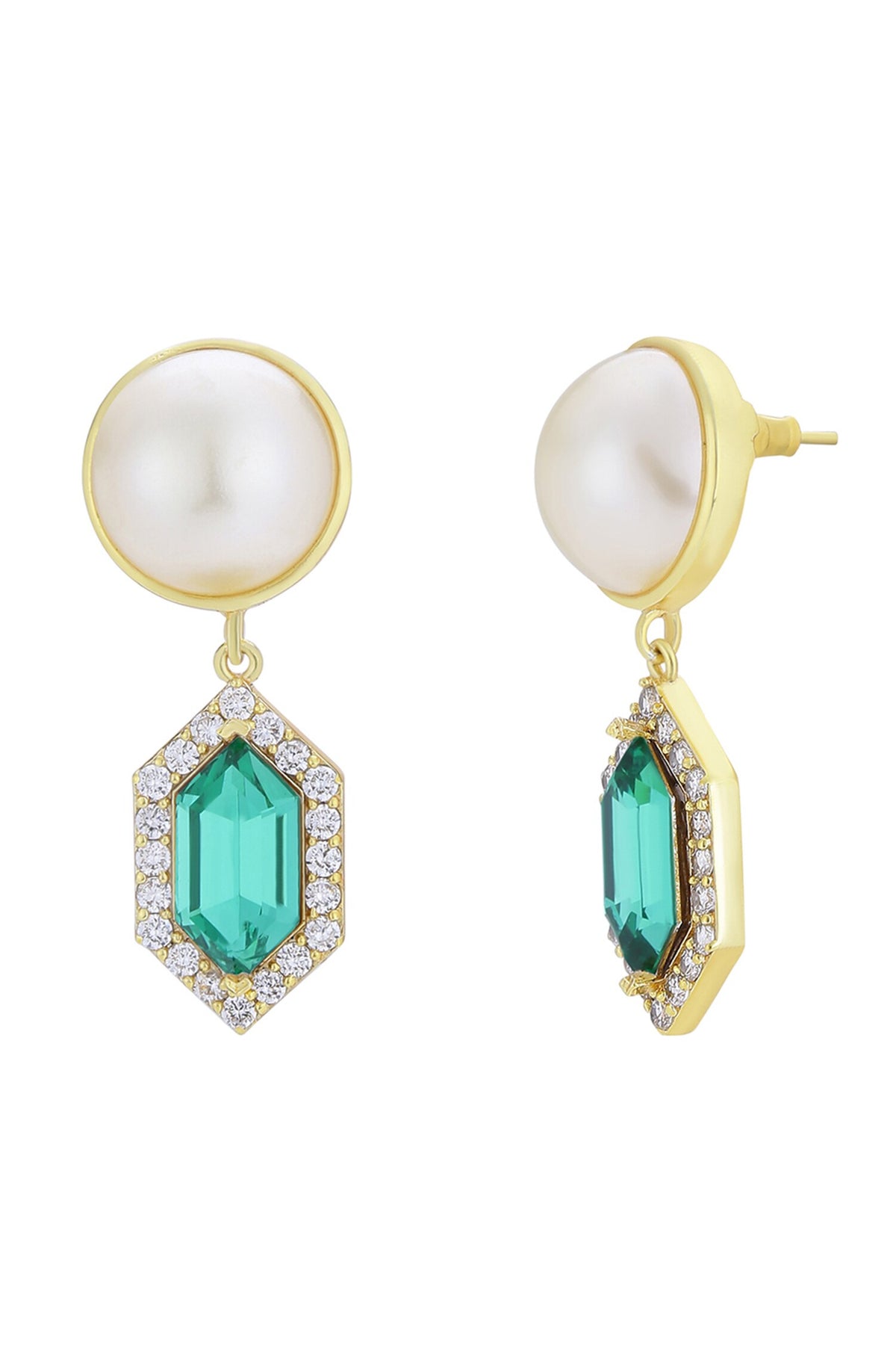 Cavi Drop Pearl & Emerald Green Crystal Drop Earrings 