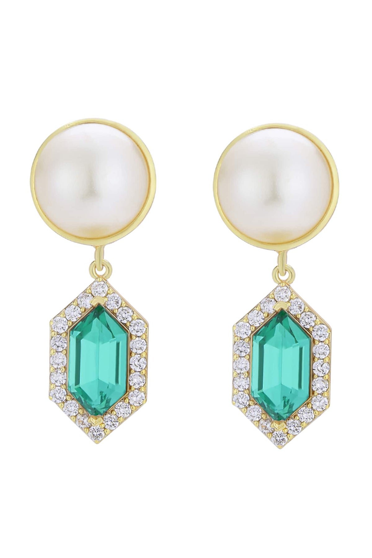 Cavi Drop Pearl & Emerald Green Crystal Drop Earrings 