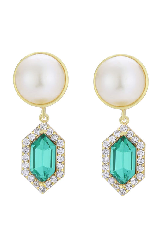 Cavi Drop Pearl & Emerald Green Crystal Drop Earrings 