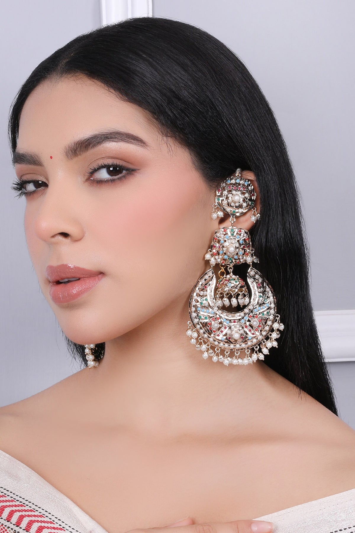 Navratan Jhumka Chaandbali Earrings 