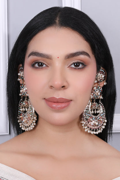 Navratan Jhumka Chaandbali Earrings 