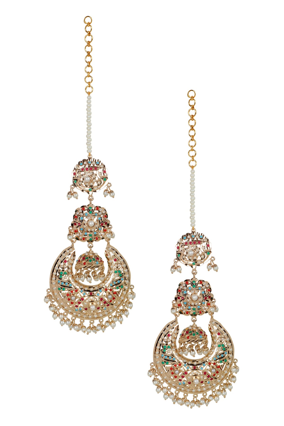 Navratan Jhumka Chaandbali Earrings 
