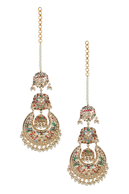 Navratan Jhumka Chaandbali Earrings 