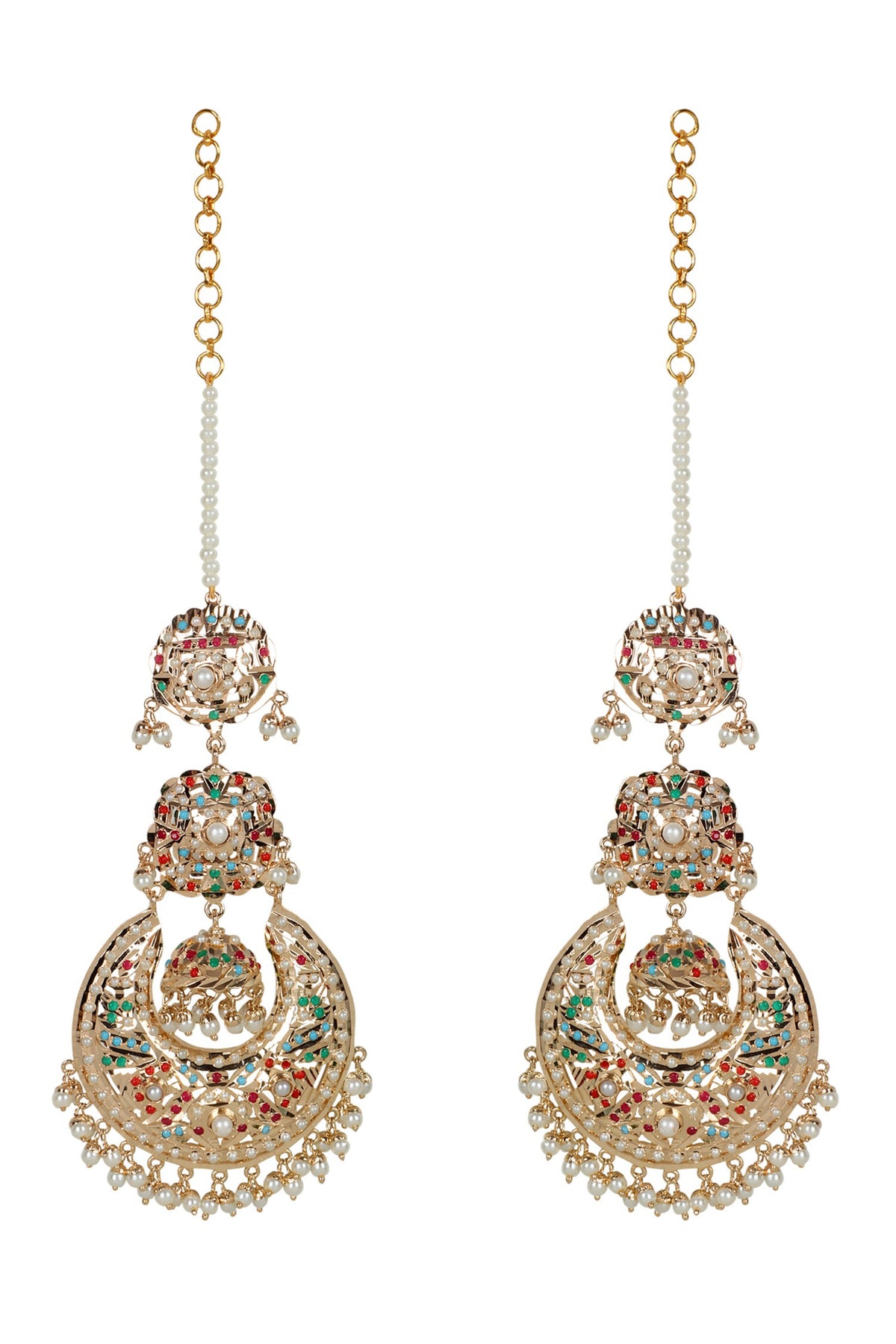 Navratan Jhumka Chaandbali Earrings 