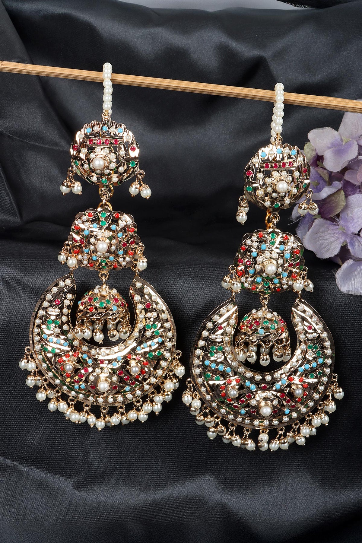 Navratan Jhumka Chaandbali Earrings 