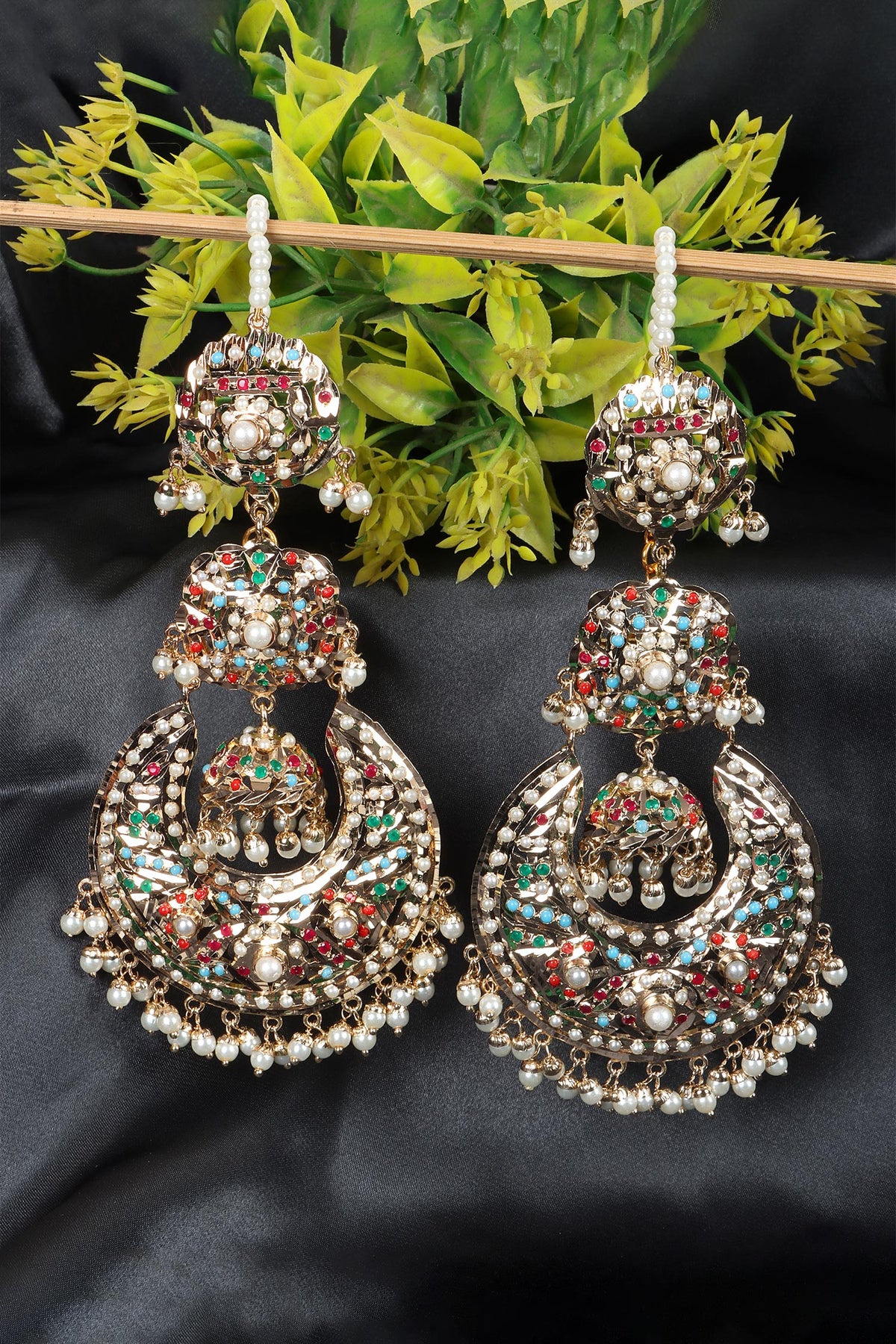 Navratan Jhumka Chaandbali Earrings 