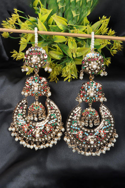 Navratan Jhumka Chaandbali Earrings 