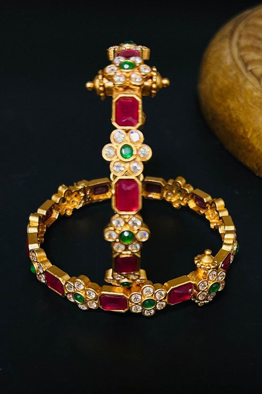 Farah Multi Stone Temple Bangle - Set of 2 