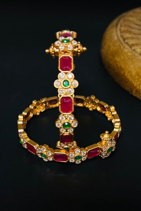 Farah Multi Stone Temple Bangle - Set of 2 