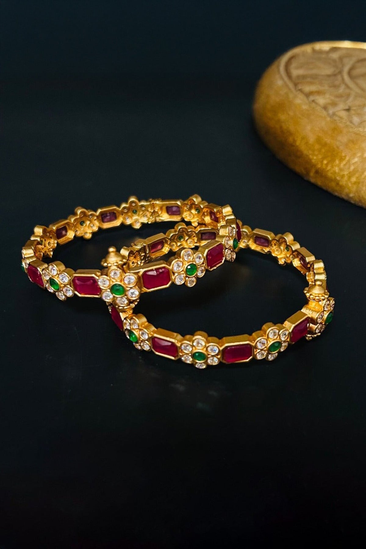 Farah Multi Stone Temple Bangle - Set of 2 