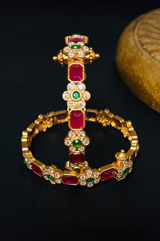 Farah Multi Stone Temple Bangle - Set of 2 