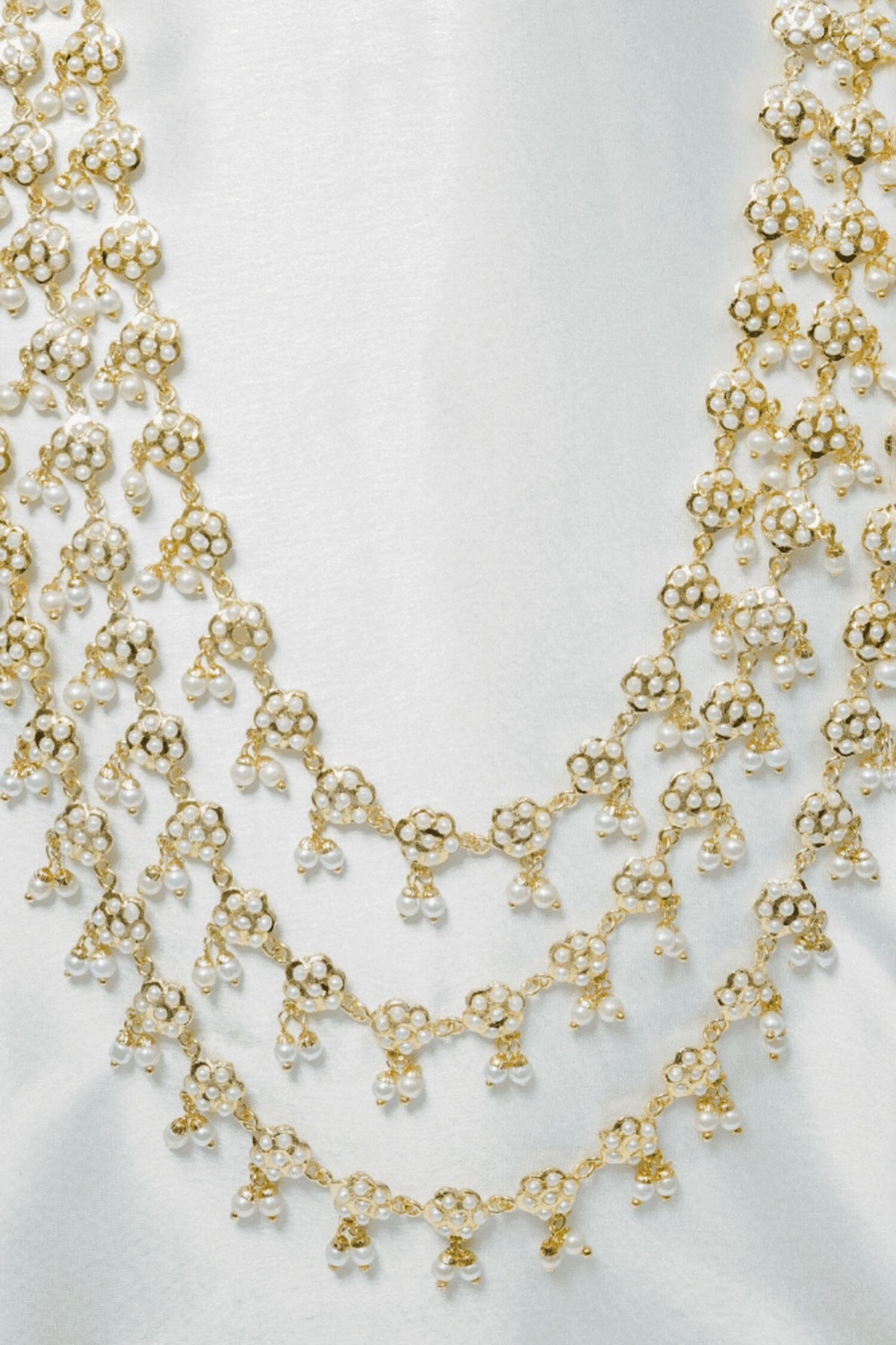 Pearl White Multilayer Jadau Necklace 