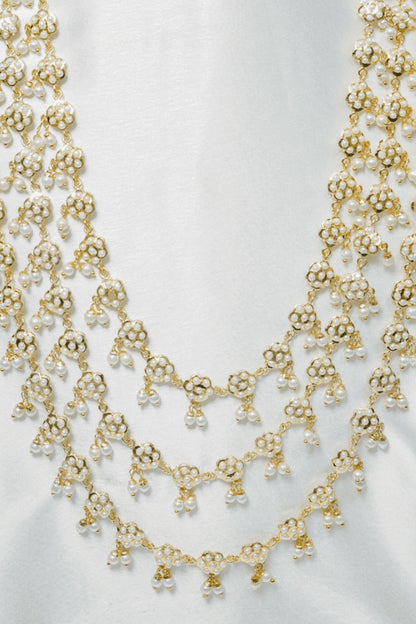 Pearl White Multilayer Jadau Necklace 