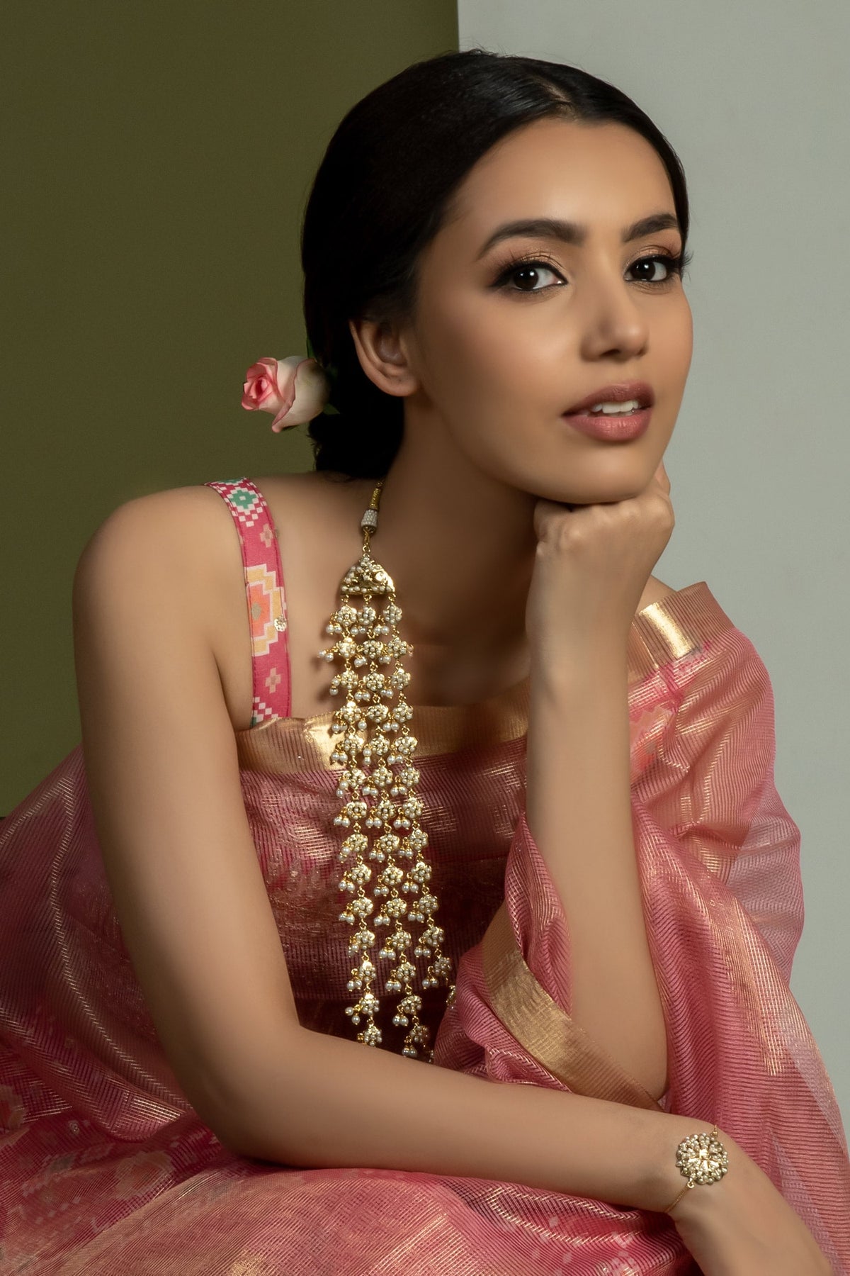 Pearl White Multilayer Jadau Necklace 